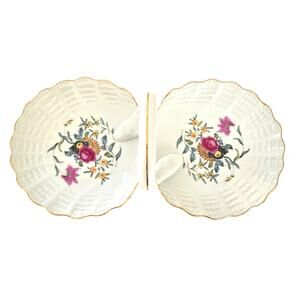 Vintage Haviland Limoge France Pondichery Handled Floral Double Shell Dish 1958